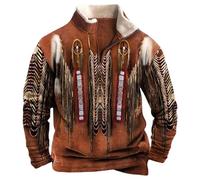 MNRIUOCII Pull Hommes Amérindiens Sweatshirts Rétro Indiens 3D Imprimé Ethnique Polaire Pull Polaire avec 1/4 Fermeture éclair Veste Manches Longues Pull Sans Capuche Sweater Pull de Travail, Orange