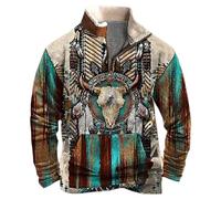 MNRIUOCII Pull Hommes Amérindiens Sweatshirts Rétro Indiens 3D Imprimé Ethnique Polaire Pull Polaire avec 1/4 Fermeture éclair Veste Manches Longues Pull Sans Capuche Sweater Pull de Travail, vert, L