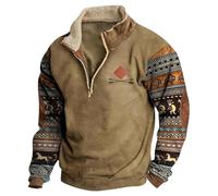 MNRIUOCII Pull Hommes Amérindiens Sweatshirts Rétro Indiens 3D Imprimé Ethnique Polaire Pull Polaire avec 1/4 Fermeture éclair Veste Manches Longues Pull Sans Capuche Sweater Pull de Travail, kaki, XL