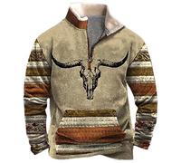 MNRIUOCII Pull Hommes Amérindiens Sweatshirts Rétro Indiens 3D Imprimé Ethnique Polaire Pull Polaire avec 1/4 Fermeture éclair Veste Manches Longues Pull Sans Capuche Sweater Pull de Travail, E beige