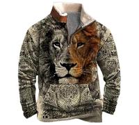 MNRIUOCII Pull Hommes Amérindiens Sweatshirts Rétro Indiens 3D Imprimé Ethnique Polaire Pull Polaire avec 1/4 Fermeture éclair Veste Manches Longues Pull Sans Capuche Sweater Pull de Travail, b gris