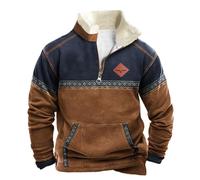 MNRIUOCII Pull Hommes Amérindiens Sweatshirts Rétro Indiens 3D Imprimé Ethnique Polaire Pull Polaire avec 1/4 Fermeture éclair Veste Manches Longues Pull Sans Capuche Sweater Pull de Travail, bleu, S