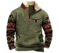 MNRIUOCII Pull Hommes Amérindiens Sweatshirts Rétro Indiens 3D Imprimé Ethnique Polaire Pull Polaire avec 1/4 Fermeture éclair Veste Manches Longues Pull Sans Capuche Sweater Pull de Travail, F vert