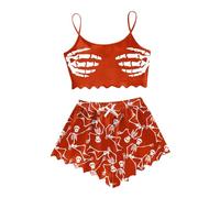 MNRIUOCII Pyjama d'Halloween pour femme - Haut court avec squelette mains - Imprimé spaghetti - Ensemble pyjama avec imprimé - Combinaison d'intérieur légère - 2 pièces - Vêtement de nuit