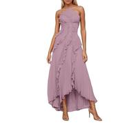 MNRIUOCII Robe dos nu pour femme - Robe d'été en mousseline de soie sans manches avec bande de cou - Robe de fête - Couleur unie - Élégante robe maxi avec volants - Robe de soirée - Fente latérale