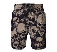 MNRIUOCII Short de pyjama pour homme, motif tête de mort Halloween, short de sommeil, doux, confortable, pyjama de salon, de nombreuses têtes de mort se réunissent, short de loisirs effrayant, short