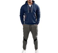 MNRIUOCII Survêtement 2 pièces pour homme - Automne - Hiver - Sweat à capuche - Avec fermeture éclair 1/4 et pantalon de jogging - Survêtement de loisirs - Décontracté - Avec capuche - Combinaison de