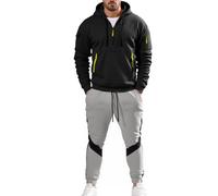 MNRIUOCII Survêtement 2 pièces pour homme - Automne - Hiver - Sweat à capuche - Avec fermeture éclair 1/4 et pantalon de jogging - Survêtement de loisirs - Décontracté - Avec capuche - Combinaison de