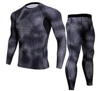 MNRIUOCII Vêtement de cyclisme de compression 2 pièces pour homme - Sous-vêtements fonctionnels - Ensemble de compression à manches longues - Pantalon de compression - Deux pièces - Séchage rapide