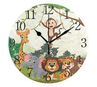 Mnsruu Animaux de la Jungle Ronde Horloge Murale, Peinture à l'huile silencieuse Non-Ticking pour Chambre Salon Bureau école décoration