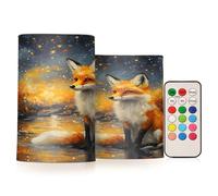 Mnsruu Autumn Fox Bougies pilier sans flamme avec minuterie à distance Fonctionnement à piles LED Changement de couleur
