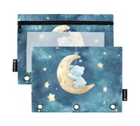 Mnsruu Bears Crawl on The Moon Lot de 2 pochettes à crayons avec fermeture éclair et fenêtre transparente pour ranger les fournitures scolaires et de bureau, multicolore, Taille unique, Trousse de