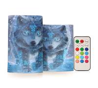 Mnsruu Blue Eye Wolf Bougies pilier sans flamme avec minuterie à distance Fonctionnement à piles LED Changement de couleur