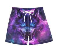 Mnsruu Blue Eyes Wolf Short de bain à séchage rapide pour garçon Motif galaxie Violet, A0914, 10 ans