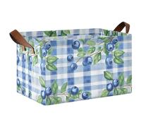 Mnsruu Boîte de rangement à carreaux bleuets pour étagères, grand bac de rangement cube étanche, organiseur de placard, vêtements, chambre à coucher