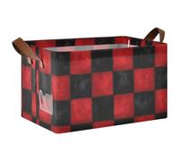 Mnsruu Boîte de rangement à carreaux rouges et noirs pour étagères, grand bac de rangement cube étanche, organiseur de placard, vêtements, chambre à coucher