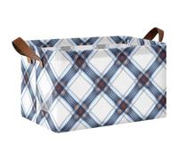 Mnsruu Boîte de rangement diagonale à carreaux vichy bleu pour étagères, grand bac de rangement cube étanche, organiseur de placard, vêtements, chambre à coucher