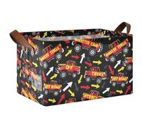 Mnsruu Boîte de rangement rouge Monster Trucks pour étagères, grand bac de rangement cube étanche, organiseur de placard, vêtements, chambre à coucher