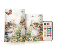Mnsruu Bougies pilier sans flamme avec minuteur à piles LED à changement de couleur - Motif chats et fleurs