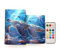 Mnsruu Bougies pilier sans flamme avec télécommande et LED à piles - Couleur changeante - Tortue bleue - Méduse - Corail