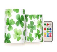 Mnsruu Bougies piliers à LED sans flamme en forme de trèfle à quatre feuilles vertes avec minuteur à distance, fonctionne à piles, bougies chauffe-plat LED à changement de couleur pour la décoration