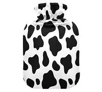 Mnsruu Bouillotte avec housse en velours - Imprimé vache - Noir et blanc - 1 l - Pour soulager la douleur de la main - Thérapie par le chaud et le froid