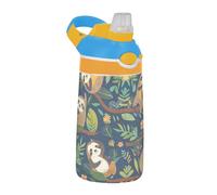Mnsruu Bouteille d'eau en Tritan avec paille pour enfants Motif paresseux sur les branches