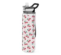 Mnsruu Bouteille d'eau en Tritan rose cerise de 1 l avec paille, anti-fuite, sans BPA, bouteille d'eau de sport pour homme, femme, enfant