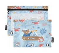 Mnsruu Captain Little Bear Lot de 2 trousses à crayons pour classeur à 3 anneaux avec fermeture éclair et fenêtre transparente pour fournitures de bureau et université, Multicolore, Taille unique