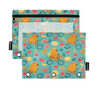 Mnsruu Capybara Lot de 2 trousses à crayons avec fenêtre transparente pour classeur à 3 anneaux et fermeture éclair Motif vélo, Multicolore, Taille unique, Organiseur de sac