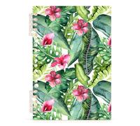 Mnsruu Carnet à spirale Hawaï avec feuilles de palmier tropicales et hibiscus, couverture rigide lignée pour femme, carnet ligné A5 pour journal, écriture, travail, bureau, école, 14 x 21 cm