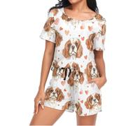 Mnsruu Cavalier King Charles Dog Heart Ensemble de pyjama à manches courtes pour femme avec poche, taille S, I57, XL
