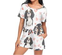 Mnsruu Cavalier King Charles Dog Heart Ensemble de pyjama à manches courtes pour femme avec poche, taille S, I922, XL
