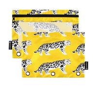 Mnsruu Cheetah Lot de 2 trousses à crayons à 3 anneaux avec fermeture éclair et fenêtre transparente pour ranger les fournitures scolaires et de bureau, multicolore, Taille unique, Trousse de beauté