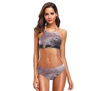 Mnsruu Cherry Blossom Licorne 3D Maillot de bain 2 pièces rembourré taille haute - Multicolore - S