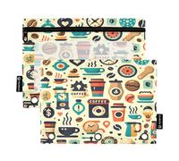 Mnsruu Coffee Shop Signs Trousse à crayons plate pour classeur à 3 anneaux, 2 trousses à crayons avec fermeture éclair, fenêtre transparente à fermeture éclair, trousse à crayons pour fournitures de