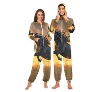 Mnsruu Combinaison à capuche en polaire pour homme - Motif chevaux au galop - Vêtement de nuit, Multi964, XL Taille tall