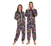 Mnsruu Combinaison pyjama d'Halloween citrouilles pailletées étoiles chauve-souris fluo pour adulte Combinaison pyjama à fermeture éclair Vêtements de nuit Homewear Party Costume une pièce, Motif