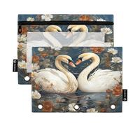 Mnsruu Couple of Swan Lot de 2 trousses à crayons à 3 anneaux avec fermeture éclair et fenêtre transparente pour ranger les fournitures scolaires et de bureau, multicolore, Taille unique, Trousse de