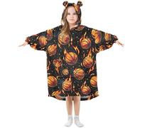 Mnsruu Couverture à capuche pour enfants avec ballons de basket-ball flamboyants, couverture à capuche en polaire chaude surdimensionnée pour filles et garçons