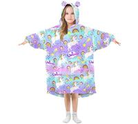 Mnsruu Couverture à capuche pour enfants licorne arc-en-ciel étoiles surdimensionnée polaire chaude sweat à capuche en peluche pour filles et garçons, Licorne arc-en-ciel étoiles, 3-6 ans