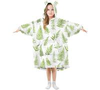 Mnsruu Couverture à capuche pour enfants Motif feuilles de fougère botanique Couverture polaire chaude surdimensionnée pour filles et garçons