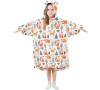 Mnsruu Couverture à capuche pour enfants renards de style scandinave surdimensionné en polaire chaude Sweat à capuche en peluche pour filles et garçons, Renards de style scandinave, 8 ans