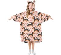Mnsruu Couverture à capuche pour enfants, teckel, Saint-Valentin, cœurs, couverture à capuche en polaire chaude surdimensionnée pour filles et garçons