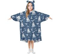 Mnsruu Couverture à capuche pour enfants, voiliers, navires, mouettes, couverture à capuche en polaire chaude surdimensionnée pour filles et garçons