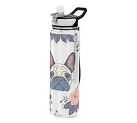 Mnsruu Doberman Bouteille d'eau pour chien 946 ml avec couvercle à paille, étanche, Tritan sans BPA, bouteille de sport transparente avec sangle de transport, pour garçons et filles