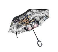 Mnsruu Double Couche inversé parapluies Motif Floral Transparente avec des Papillons Pliant Parapluie Coupe-Vent Protection UV pour Une