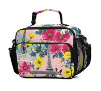 Mnsruu Eiffeltier Grand sac à déjeuner isotherme réutilisable avec bandoulière Motif Tour de fleurs et chiens Paris France