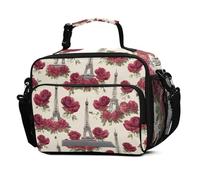 Mnsruu Eiffeltier Grand sac à déjeuner isotherme réutilisable avec bandoulière Motif Tour Paris France Rose pour enfants, garçons et filles