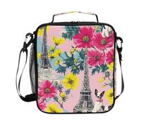 Mnsruu Eiffeltier - Sac à déjeuner isotherme pour garçons et filles - Motif Tour de fleurs - Motif Paris France